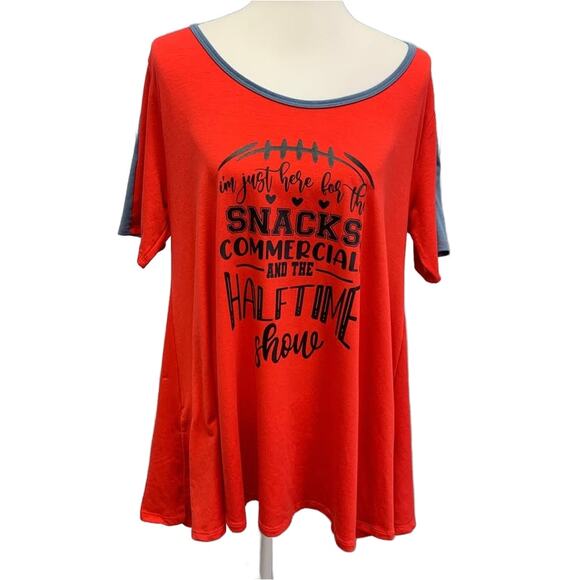 Hand Printed Upcycled Women Large Superbowl Snacks Commercials Halftime Show Tee - Picture 1 of 5